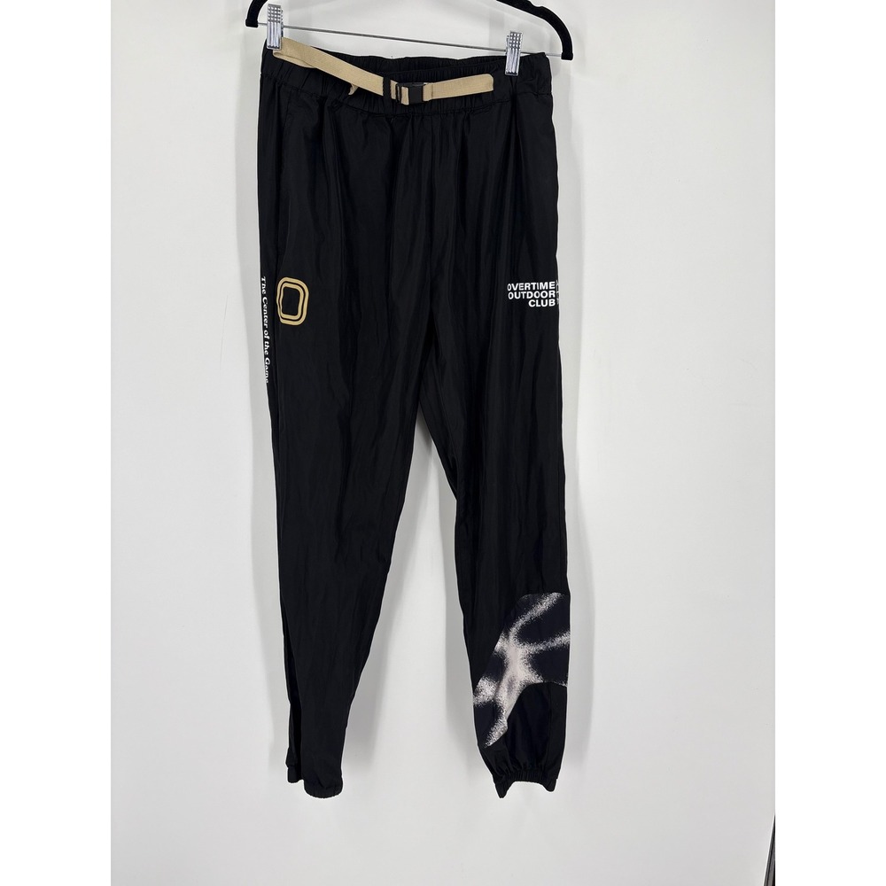 Overtime Outdoor Club Black Track Pants Mens Medium Belted Joggers Streetwear